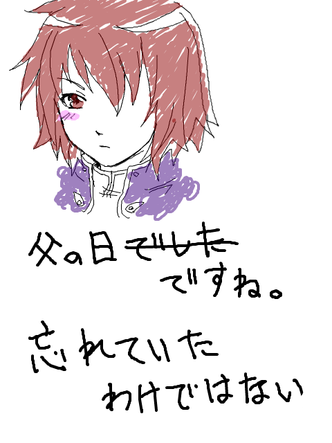 kratos aurion, tales of (series), tales of symphonia, translation request, 00s, 1boy, blush, brown eyes, brown hair, flat color, male focus, oekaki, short hair, sketch, solo, white background