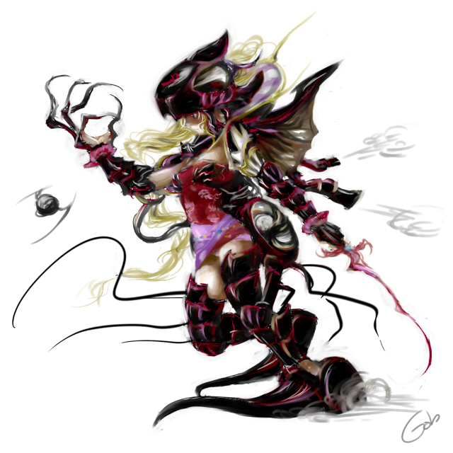 goh1090, tina branford, final fantasy, final fantasy vi, artist request, 1990s (style), 1girl, armor, blonde hair, female focus, fusion, magitek armor, mecha musume, retro artstyle, solo, sword, weapon