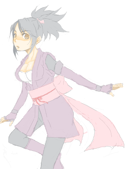 fujibayashi sheena, tales of (series), tales of symphonia, 00s, 1girl, black hair, breasts, female focus, oekaki, pale color, short hair, simple background, solo, white background