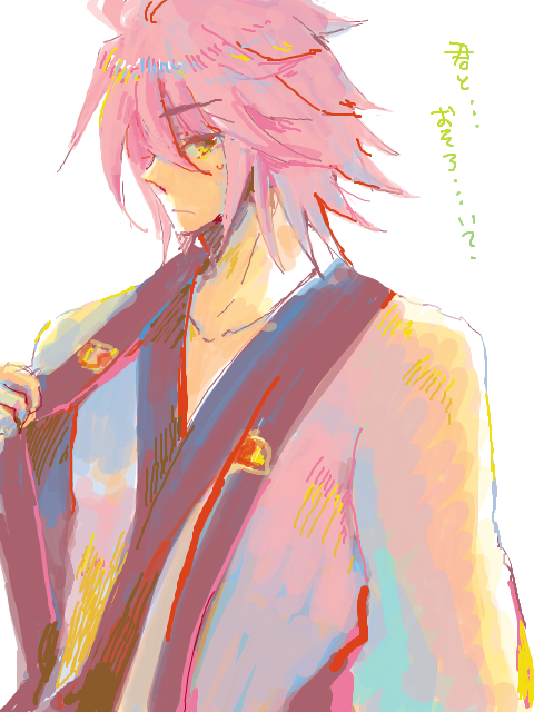 kratos aurion, tales of (series), tales of symphonia, 00s, 1boy, alternate costume, male focus, oekaki, red hair, short hair, simple background, solo, white background, yellow eyes