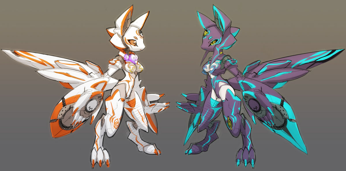 ookami (game), android, animal hands, barefoot, breasts, cleavage, feet, furry, robot ears, toes