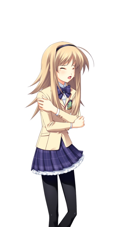 matsuo yukihiro, nishijou nanami, chaos;head, science adventure, game cg, non-web source, official art, 1girl, ahoge, arms around self, black hairband, black pantyhose, blazer, blonde hair, bow, bowtie, breasts, brown jacket, crying, dress shirt, facing to the side, from side, hairband, jacket, lapels, miniskirt, notched lapels, open mouth, pantyhose, petticoat, plaid bow, plaid bowtie, plaid clothes, plaid skirt, profile, purple bow, purple bowtie, purple skirt, red trim, school uniform, shirt, skirt, small breasts, solo, sprite, streaming tears, suimei academy school uniform, swept bangs, tears, transparent background, white shirt, winter uniform