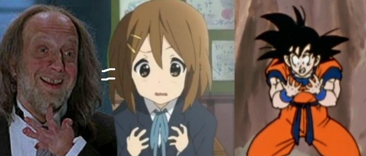 hirasawa yui, son goku, dragon ball, dragonball z, k-on!, bad tag, screencap, artistic error, comparison, truth, what