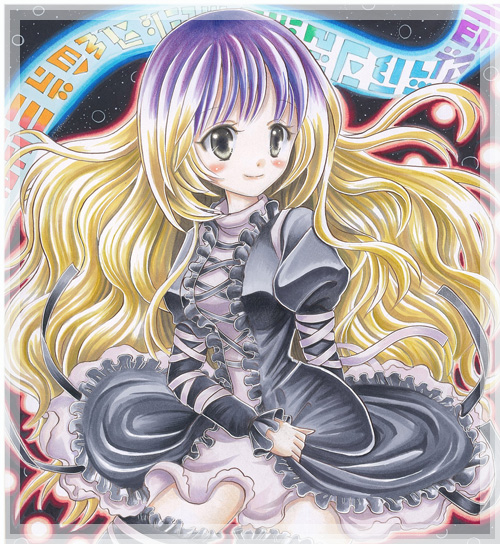 makimakiringo50, hijiri byakuren, touhou, bad id, bad pixiv id, colored pencil (medium), marker (medium), pastel (medium), traditional media, 1girl, female focus, gradient hair, multicolored hair, solo, sorcerer's sutra scroll