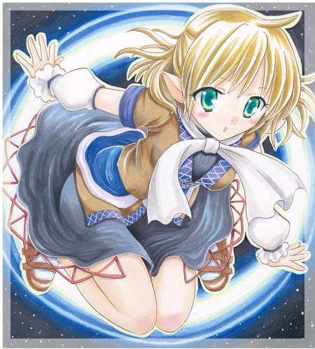 makimakiringo50, mizuhashi parsee, touhou, bad id, bad pixiv id, colored pencil (medium), lowres, marker (medium), pastel (medium), traditional media, 1girl, female focus, full body, solo