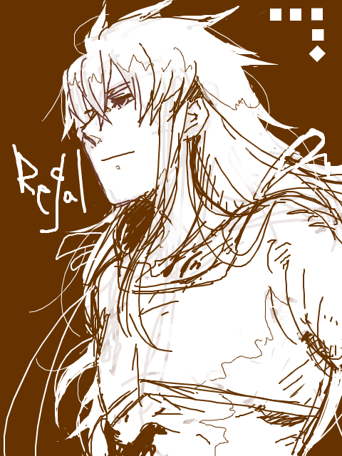 regal bryan, tales of (series), tales of symphonia, 00s, 1boy, long hair, male focus, monochrome, oekaki, sketch, solo