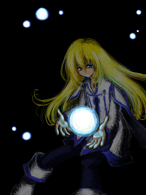 colette brunel, tales of (series), tales of symphonia, 00s, 1girl, blonde hair, boots, female focus, long hair, magic, oekaki, solo