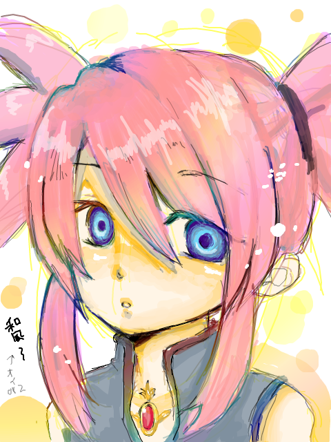 presea combatir, tales of (series), tales of symphonia, 00s, 1girl, blue eyes, female focus, oekaki, pink hair, solo, twintails