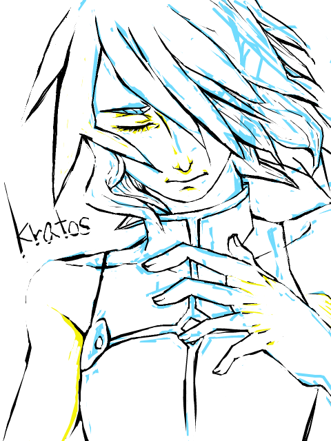 kratos aurion, tales of (series), tales of symphonia, 00s, 1boy, closed eyes, hair over one eye, male focus, monochrome, oekaki, short hair, sketch, solo, white background