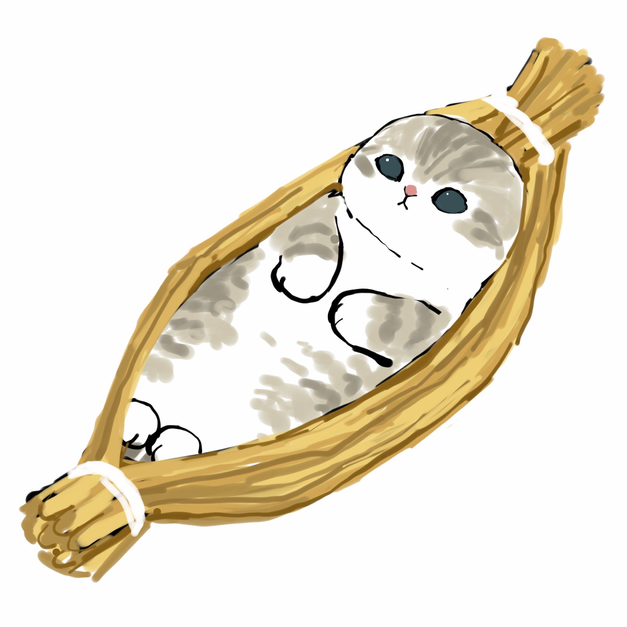 juno (mofu sand), original, commentary request, highres, animal focus, cat, closed mouth, no humans, simple background, solo, straw (stalk), white background