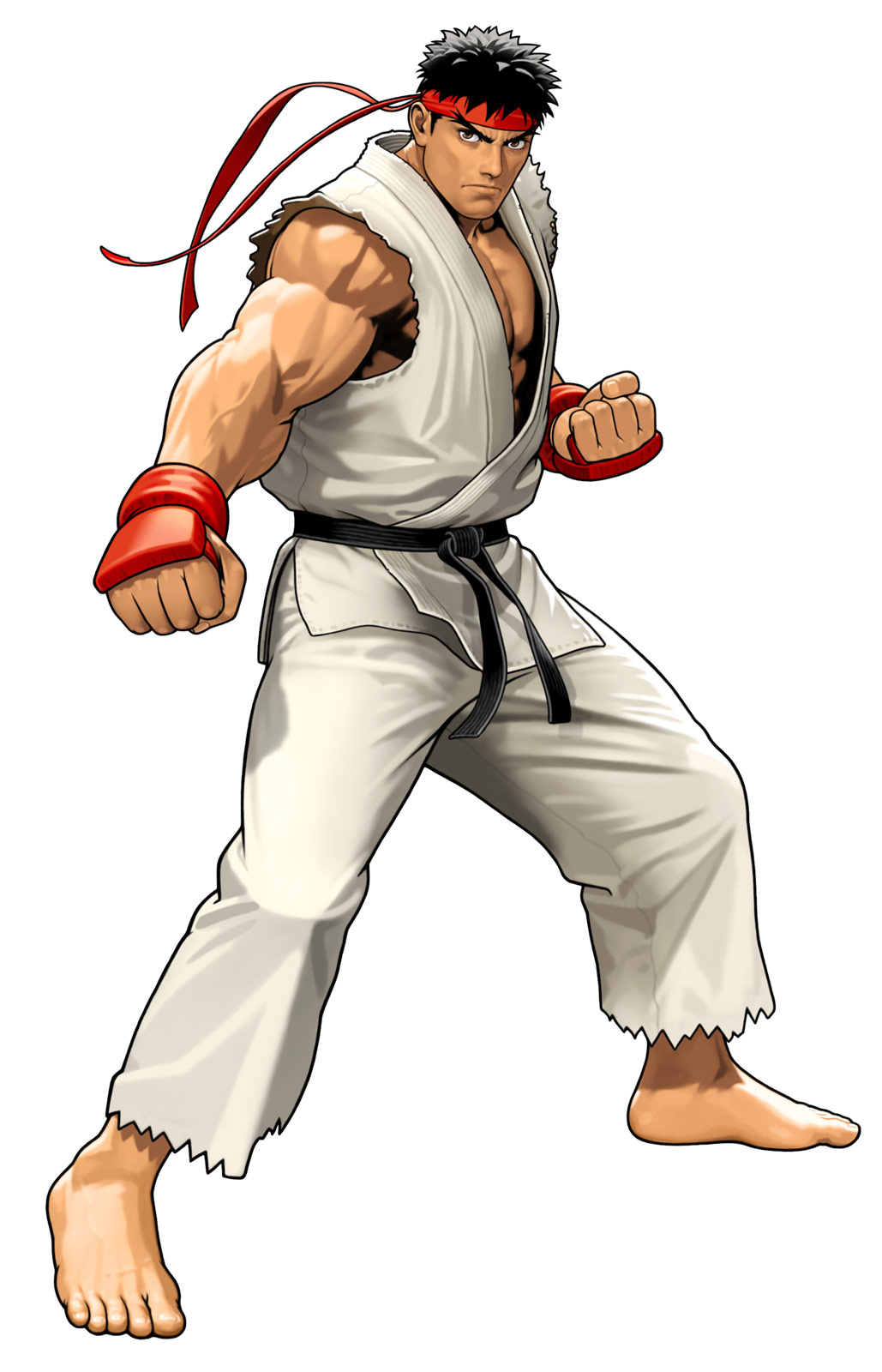mori toshiaki, ryu (street fighter), capcom, street fighter, tatsunoko vs. capcom, highres, official art, black hair, brown eyes, headband, male focus, muscular, short hair, solo