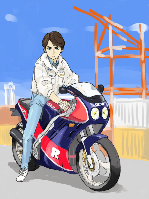 hatimoto, minami kotaro, minami koutarou, kamen rider, kamen rider black (series), vehicle, 1boy, male focus, motor vehicle, motorcycle, solo