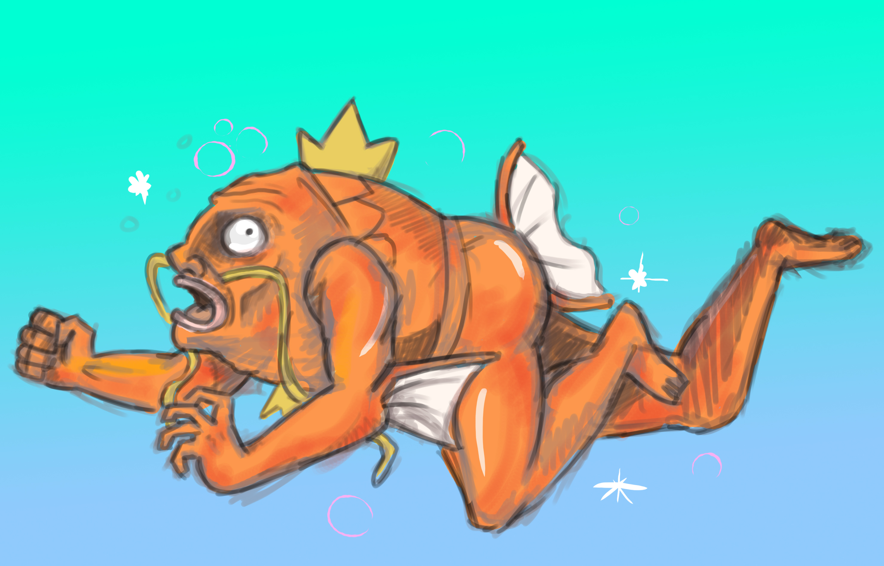 anna rampelt, magikarp, nintendo, pokemon, highres, animal focus, fins, fish, gen 1 pokemon, legs, no humans, open mouth, pokemon (creature), solo, what, whiskers, you're doing it wrong