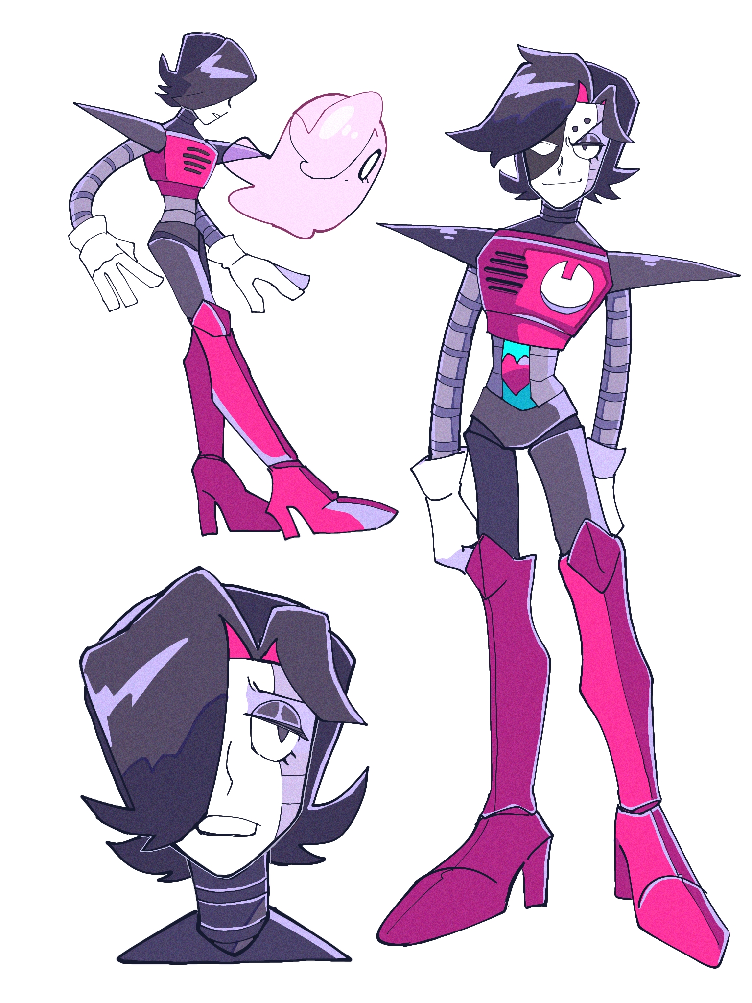 shio tou, mettaton, mettaton (ghost), mettaton ex, undertale, utdr (toby fox), commentary request, highres, 1boy, black hair, boots, closed mouth, eyelashes, ghost, gloves, hair over one eye, heart, high heel boots, high heels, male focus, robot, robot boy, short hair, simple background, smile, standing, white background, white gloves