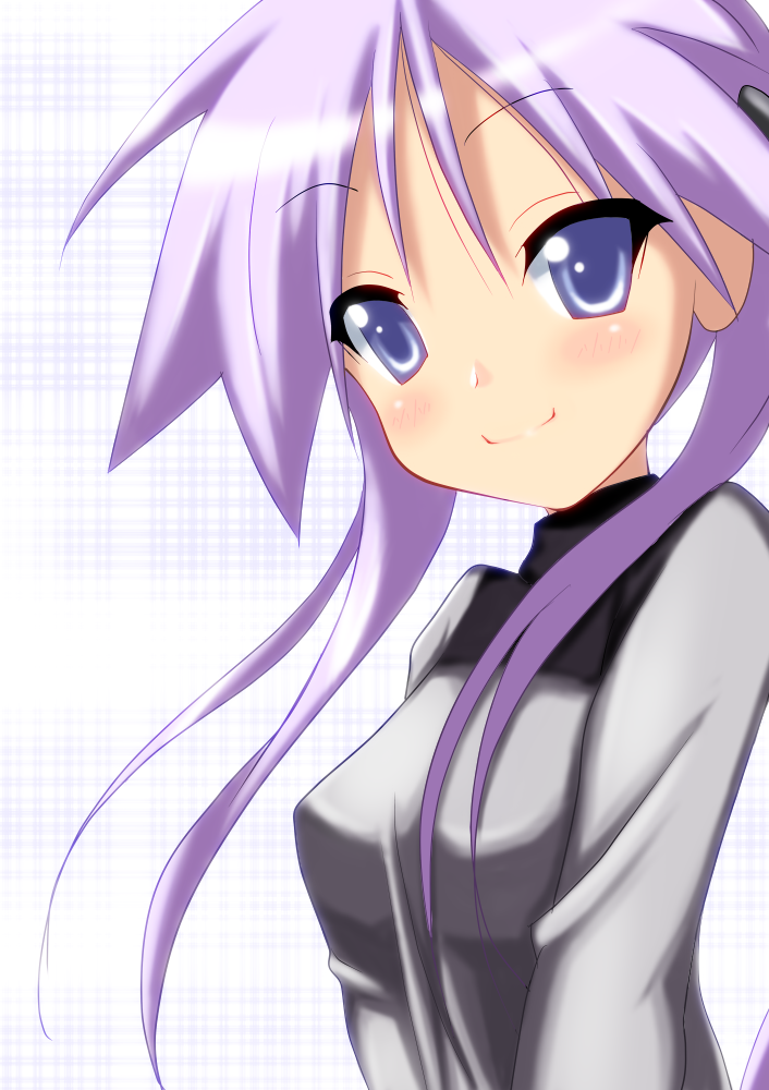 mai (t-5), mai t-5, hiiragi kagami, lucky star, md5 mismatch, 00s, 1girl, blue eyes, female focus, long hair, purple hair, smile, solo, tsurime, twintails