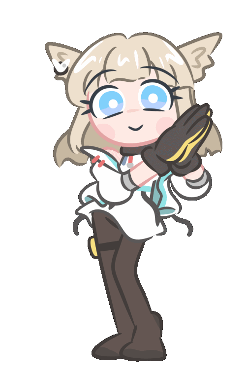 cho theg, perlica (arknights), arknights, arknights: endfield, animated, animated gif, looping animation, 1girl, blonde hair, blue eyes, jacket, looking at viewer, off shoulder, own hands together, smile, solo, transparent background