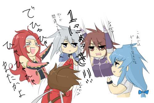 genius sage, kratos aurion, lloyd irving, regal bryan, zelos wilder, tales of (series), tales of symphonia, lowres, 00s, chibi, male focus