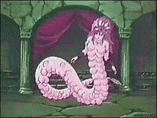 1+2=paradise, no legs, animated, animated gif, anime screenshot, lowres, 1990s (style), 1boy, 1girl, breast smother, breasts, coiled, extra breasts, face to breasts, hetero, indoors, lamia, monster girl, purple hair, qvga, restrained, retro artstyle, shota, uncensored