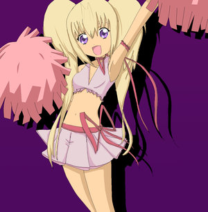 amulet heart, hoshina utau, shugo chara!, lowres, 1girl, amulet heart (cosplay), cheerleader, cosplay, female focus, hinamori amu (cosplay), solo