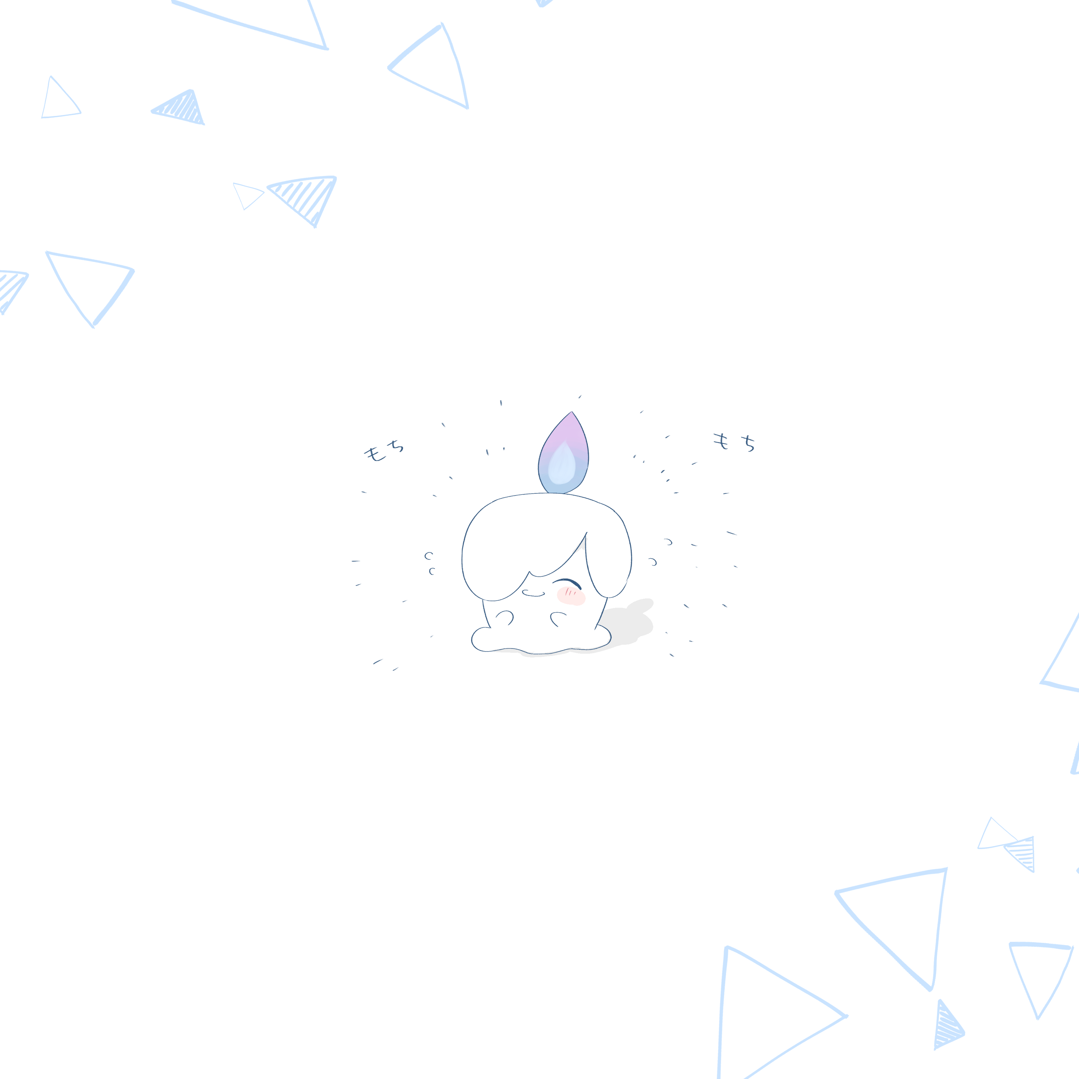 litwick, nintendo, pokemon, absurdres, commentary request, highres, blue fire, blush, closed eyes, closed mouth, fire, full body, gen 5 pokemon, mohumohuyarou, no humans, one eye covered, pokemon (creature), pokemon focus, smile, solo, triangle, white background