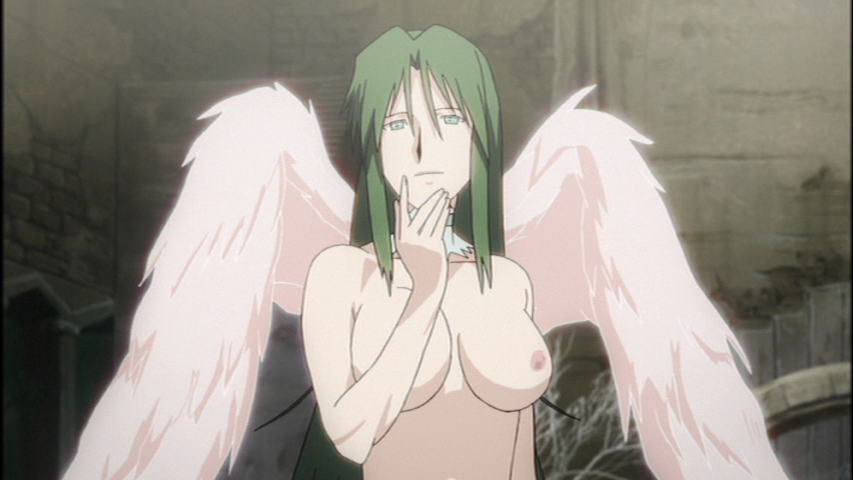 asougi rin, mnemosyne, anime screenshot, tagme, 00s, 1girl, nipples, solo, wings