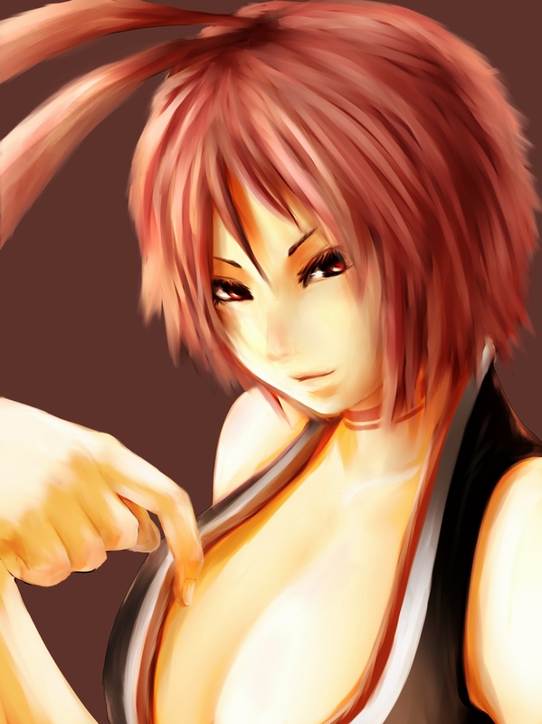 yosa, alkaid (.hack//), .hack//, .hack//g.u., bandai, cyber connect 2, 00s, 1girl, antenna hair, breasts, cleavage, female focus, red eyes, red hair, solo