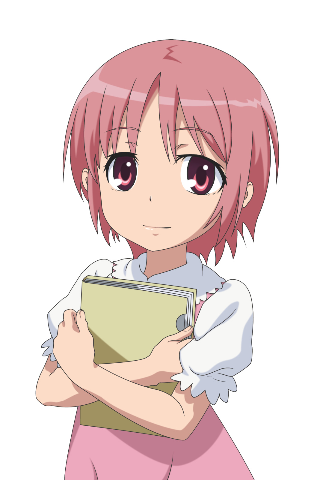 smile (rz), tsukuyomi komoe, toaru majutsu no index, highres, 1girl, female focus, pink hair, red eyes, short hair, smile, solo