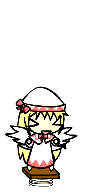 springs, walfie, lily white, kirby (series), nintendo, touhou, walfas, animated, animated gif, lowres, > <, > <, 1girl, :d, blonde hair, bouncing, chibi, closed eyes, english text, female focus, open mouth, pun, simple background, smile, solo, spring (object), transparent background, xd