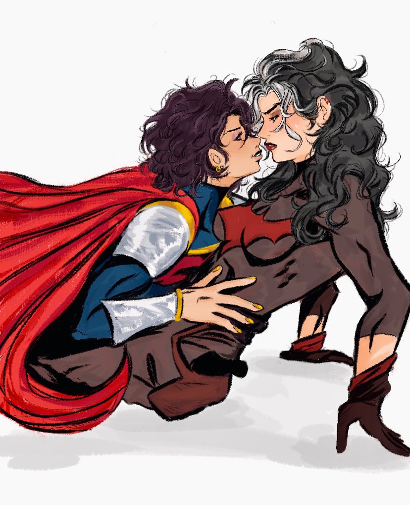 jason todd, red hood (dc), batman (series), dc comics, red hood and the outlaws, commentary, english commentary, 2girls, bat signal, batman symbol, black bodysuit, black gloves, black hair, blue eyes, bodysuit, genderswap, genderswap (mtf), gloves, grey bodysuit, makkiyz, multicolored bodysuit, multicolored hair, multiple girls, muscular, pants, short hair, streaked hair, superboy-prime, superhero costume, taut bodysuit, two-tone bodysuit, western comics (style), yuri