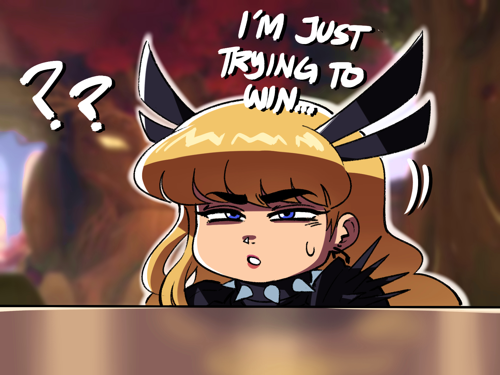 tina fate, magik (x-men), marvel, marvel rivals, new mutants, x-men, highres, 1girl, blonde hair, blue eyes, english text, long hair, looking at viewer, meme, spikes, woman yelling at cat (meme)