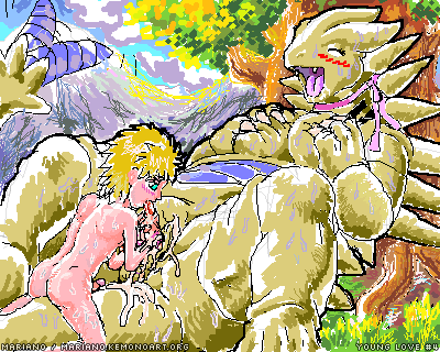 mariano, tyranitar, nintendo, pokemon, reptile, lowres, breasts, clitoris, cunnilingus, fellatio, fisting, furry, gen 2 pokemon, hetero, interspecies, oral, pokemon (creature), pussy, shota, size difference
