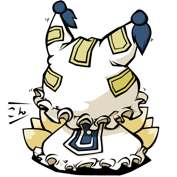 itsuki (kisaragi), yakumo ran, touhou, bad id, bad pixiv id, 1girl, charisma guard, chibi, cowering, female focus, fox tail, hat, multiple tails, sanoki, short hair, solo, tail