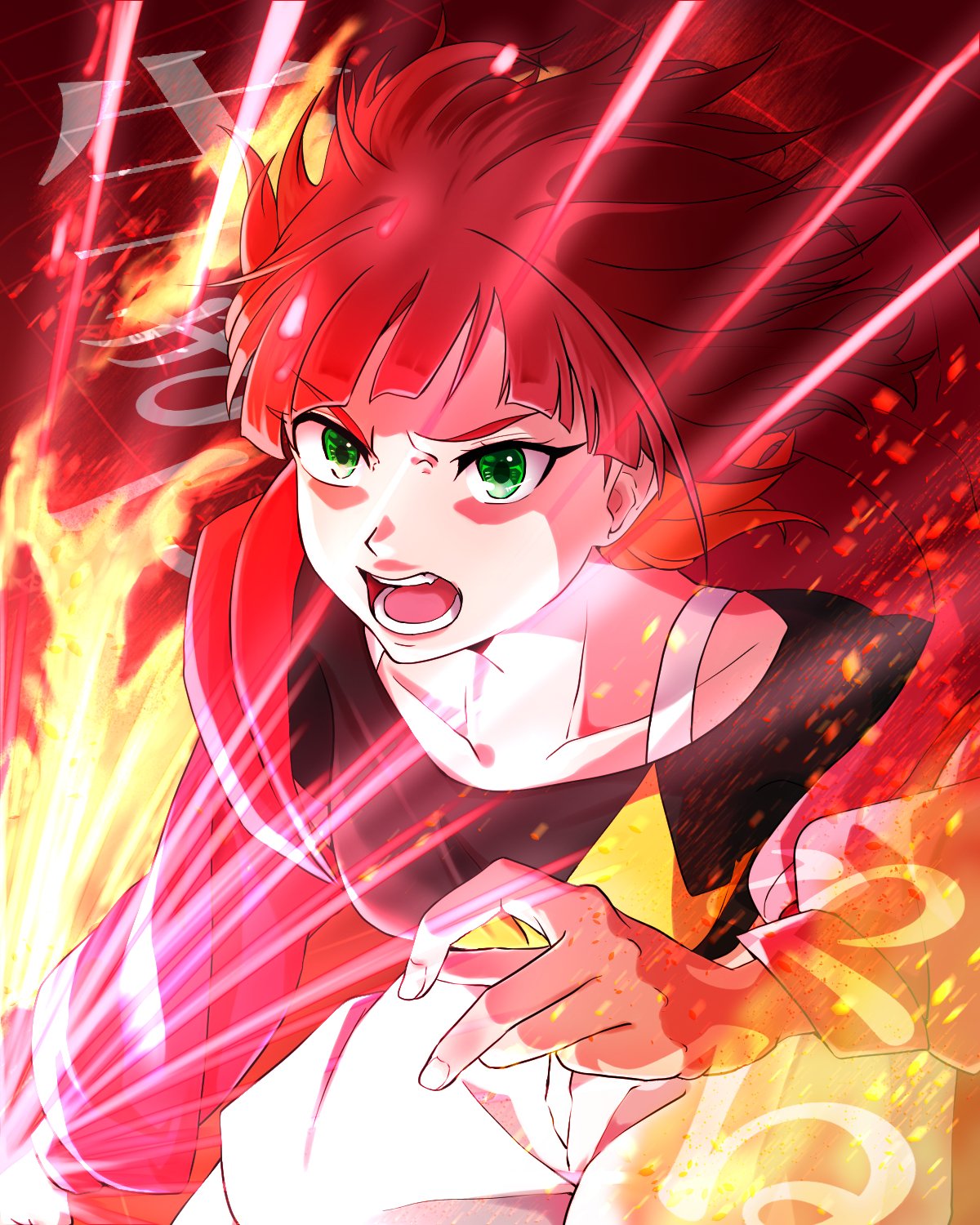 sakuya reina, digimon, digimon beatbreak, green eyes, jacket, looking at viewer, open mouth, rr6catgb1f48932, short hair, star (symbol)