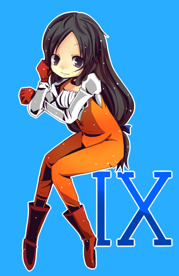 mitikusa, garnet til alexandros xvii, final fantasy, final fantasy ix, bad id, bad pixiv id, 00s, 1girl, black eyes, black hair, blue ribbon, boots, catsuit, female focus, full body, gloves, long hair, low-tied long hair, ribbon, solo