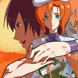 kon (kdash), maebara keiichi, ryuuguu rena, higurashi no naku koro ni, lowres, 1boy, 1girl, blood, couple, hetero, oekaki