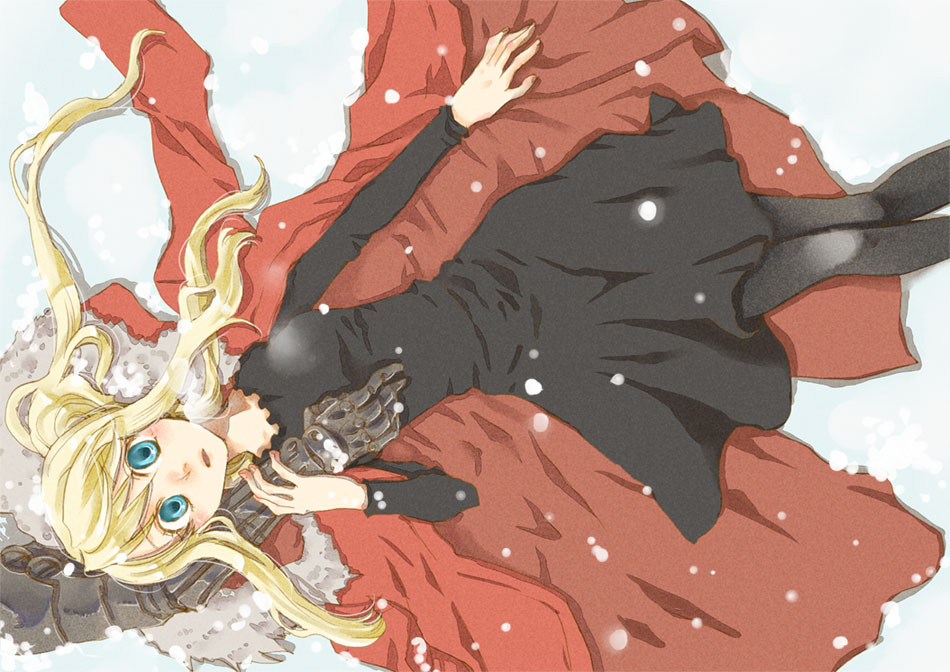 hoshino hitsuki, edward elric, winry rockbell, fullmetal alchemist, bad id, bad pixiv id, 00s, blonde hair, blue eyes, groping, pantyhose, snow