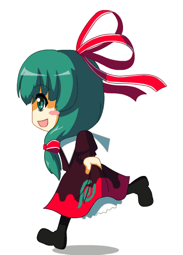 kagi, kagiyama hina, touhou, animated, animated gif, lowres, 1girl, clothes lift, dress, dress lift, female focus, front ponytail, profile, running, sideways mouth, skirt hold, solo, transparent background