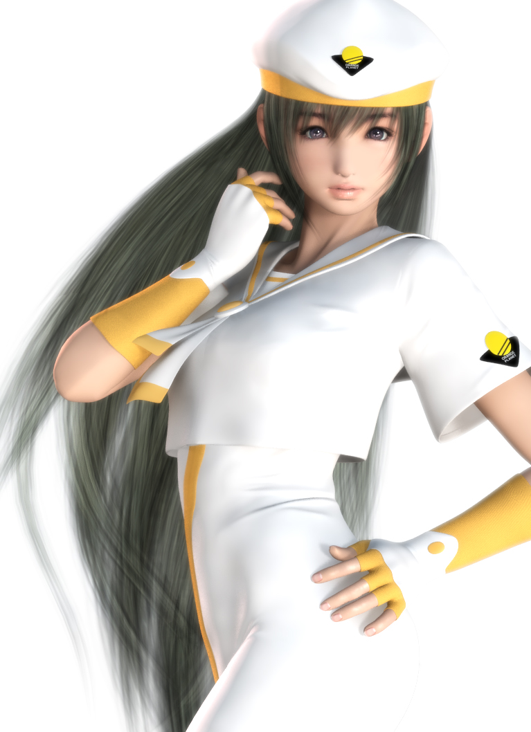 hinemaru, alice carroll, aria (manga), uniform, md5 mismatch, resolution mismatch, source larger, 00s, 1girl, 3d, black eyes, black hair, elbow gloves, female focus, fingerless gloves, gloves, grey hair, hand on own hip, hat, hip focus, long hair, simple background, solo, very long hair