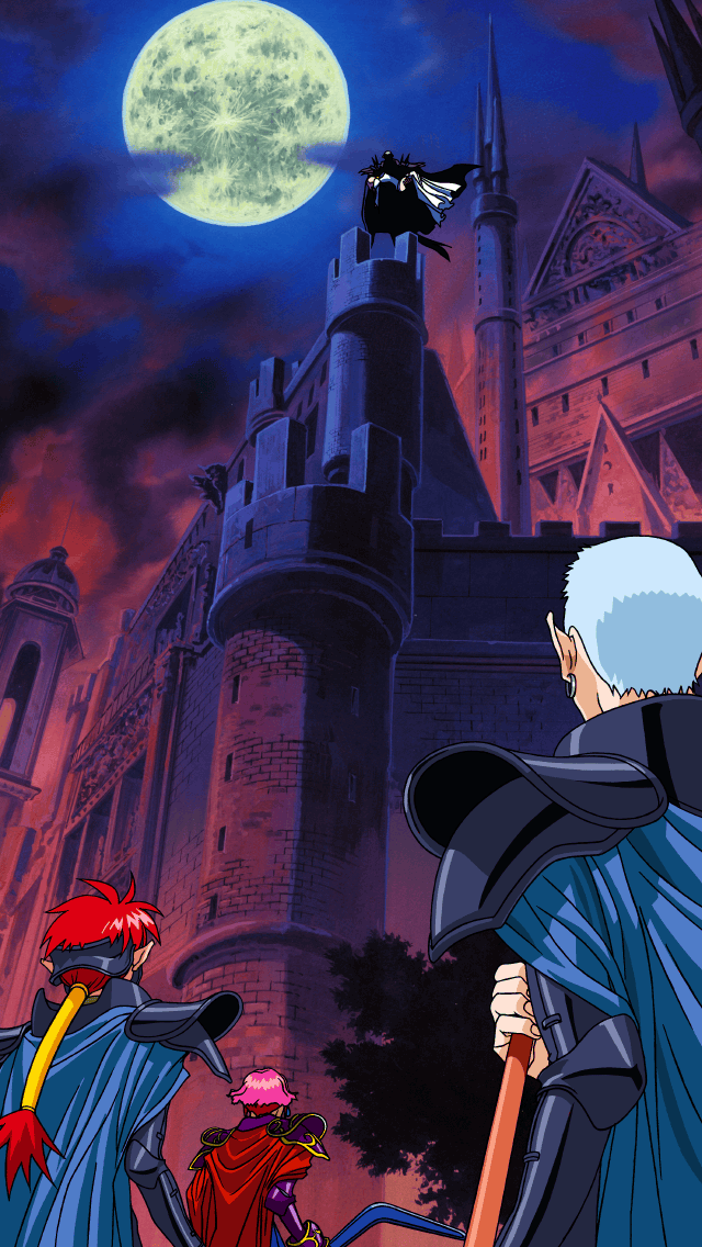 viper (series), viper rsr, animated, animated gif, armor, blue hair, boomerang, castle, earrings, jewelry, moon, pink hair, red hair, short hair, staff