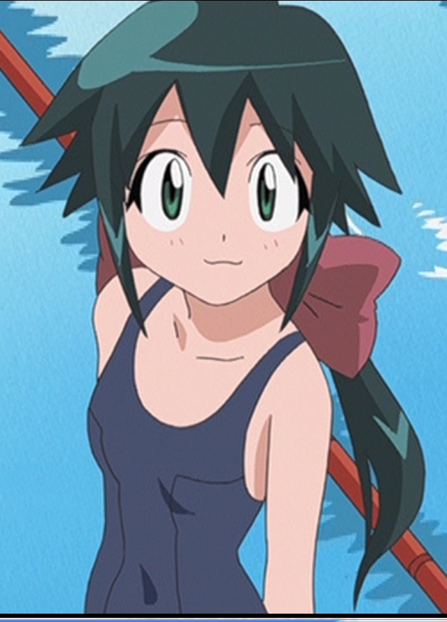 azumaya koyuki, keroro gunsou, :3, green eyes, green hair, looking up, ribbon, swimsuit