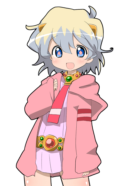 meiro (yuu), nia teppelin, tengen toppa gurren lagann, bad id, bad pixiv id, 00s, 1girl, aged down, blonde hair, female focus, happy, jacket, multicolored hair, short hair, solo, standing, two-tone hair