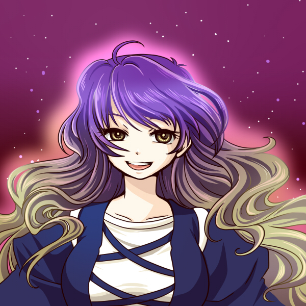 socha, hijiri byakuren, touhou, 1girl, brown eyes, brown hair, female focus, gradient hair, multicolored hair, purple hair, smile, solo