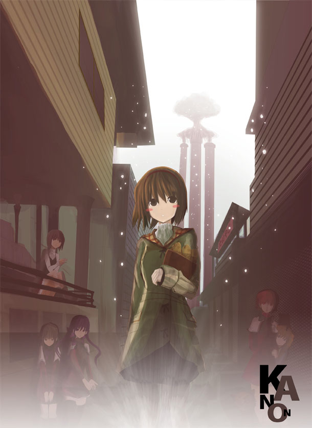 akatsuki (tsukina2917), amano mishio, kawasumi mai, minase nayuki, misaka shiori, sawatari makoto, tsukimiya ayu, kanon, bad id, bad pixiv id, 6+girls, brown eyes, brown hair, hairband, multiple girls, short hair, snow