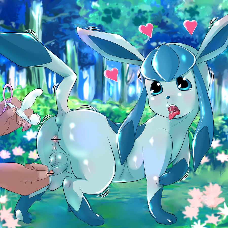 superamu ka, glaceon, nintendo, pokemon, anus, bestiality, blush, butt plug, censored, foreskin, foreskin pull, gen 4 pokemon, heart, male focus, penis, pokemon (creature), saliva, sex toy, small penis, tears, tongue, tongue out, yaoi