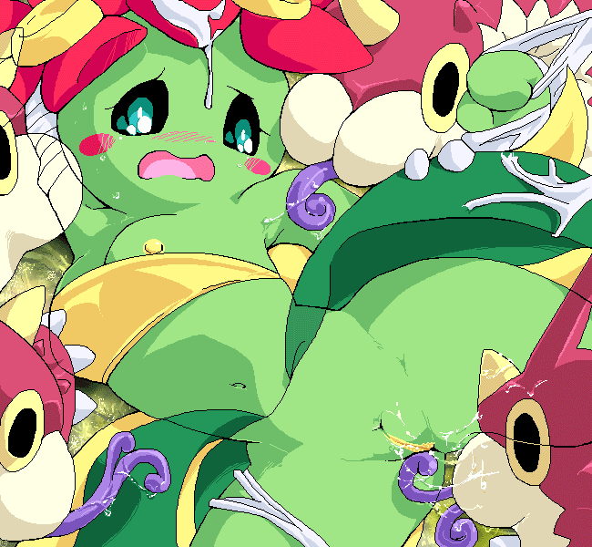 g-sun, bellossom, wurmple, nintendo, pokemon, blush, breasts, furry, gen 2 pokemon, gen 3 pokemon, navel, oekaki, one breast out, oral, pokemon (creature), pussy