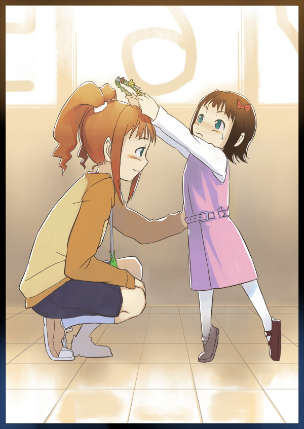 inu (aerodog), amami haruka, takatsuki yayoi, idolmaster, idolmaster (classic), aged down, child, raglan sleeves, time paradox, wreath