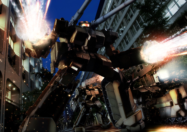robographer, loto, gundam, gundam unicorn, 3d, embers, mecha, mecha focus, no humans, robot, smoke, urban