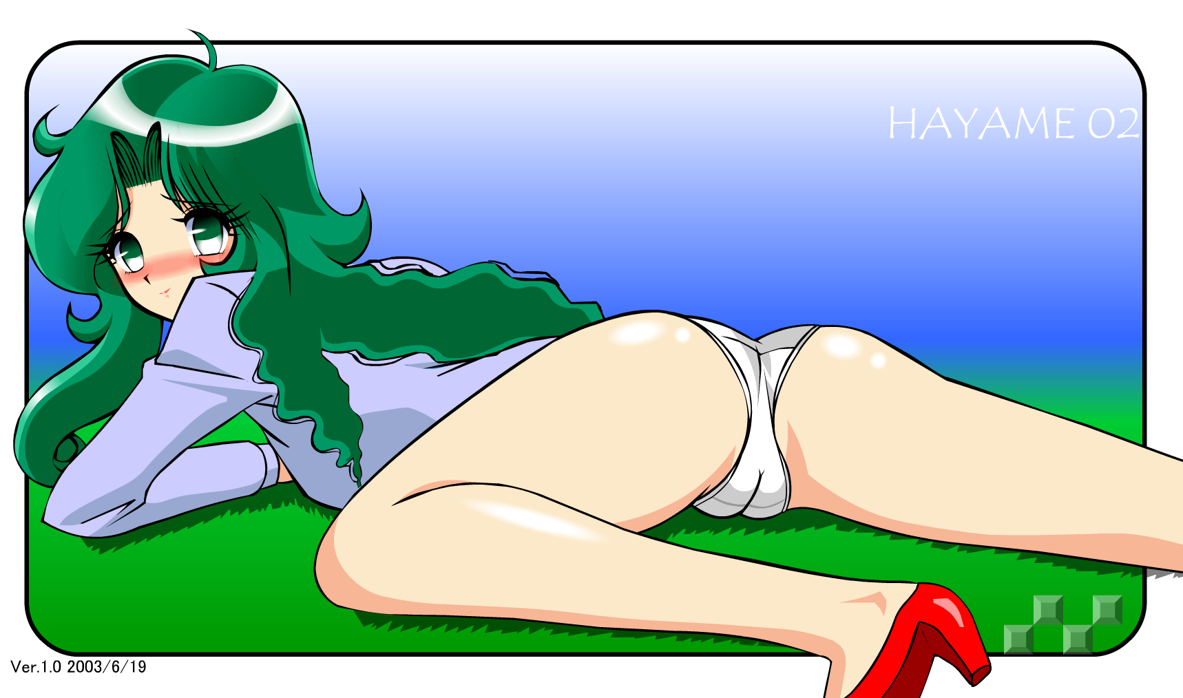 jyb unknown, hayame, jigoku sensei nube, highres, tagme, 1990s (style), ass, lying, on stomach, panties, retro artstyle, underwear, white panties