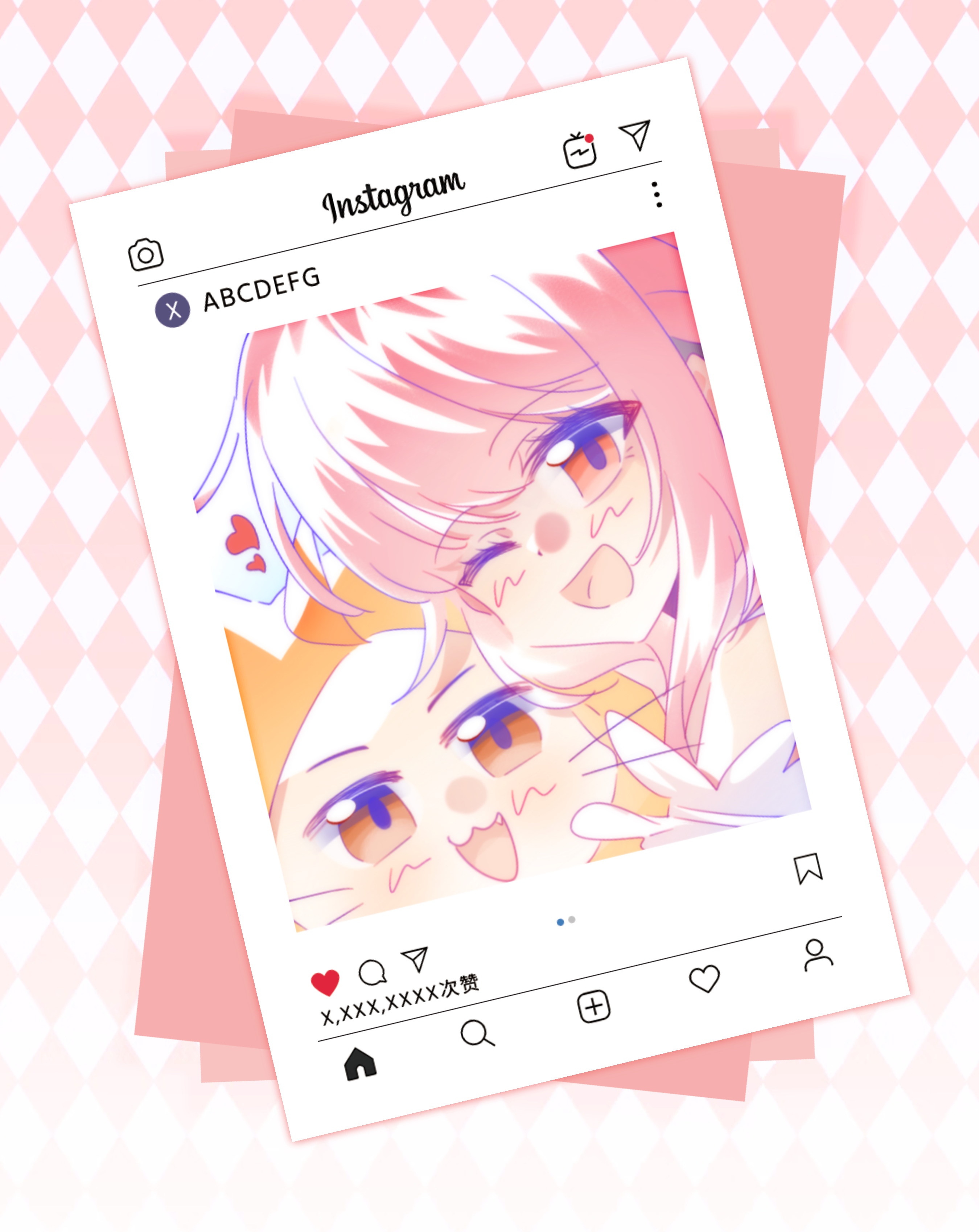 momo (nikki), nikki (nikki), perfect start (infinity nikki), infinity nikki, instagram, nikki (series), social network, absurdres, chinese commentary, commentary request, highres, 1girl, animal, argyle background, blush, bra strap, cat, cloak, clothed animal, dot nose, ear covers, eyelashes, fang, frilled shirt, frills, gradient background, happy, heart, hood, hood up, hooded cloak, hug, long hair, off-shoulder shirt, off shoulder, one eye closed, open mouth, pink background, pink hair, shimochabushimocha, shirt, sidelocks, smile, speech bubble, spoken heart, two-tone background, upper body, whiskers, white background, white cat, white shirt, yellow cloak