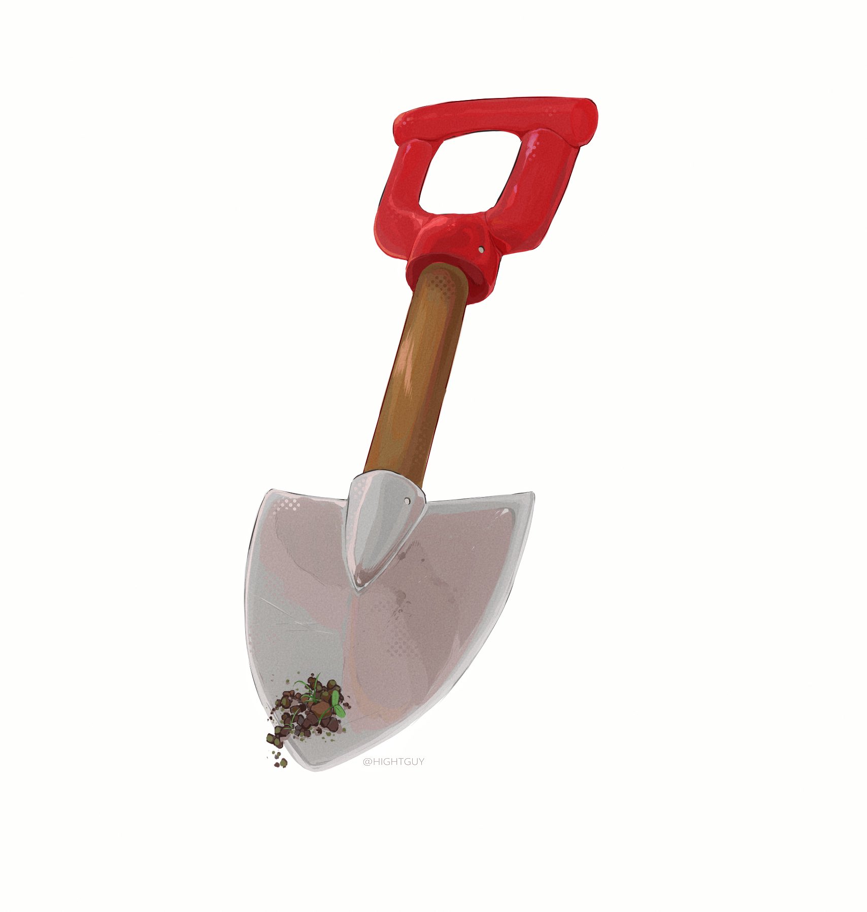 hightguy, plants vs. zombies, commentary, highres, artist name, ben-day dots, dirt, no humans, object focus, screentones, shovel, weeds, white background